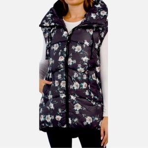BCBGMAXAZRIA Hooded Floral Vest Size L NWT